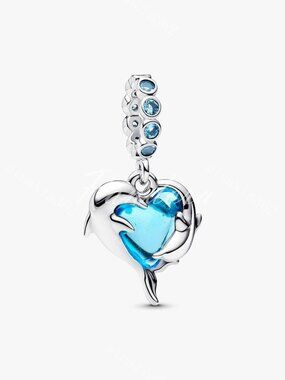 Blue Murano Glass Dolphins Dangle Charm